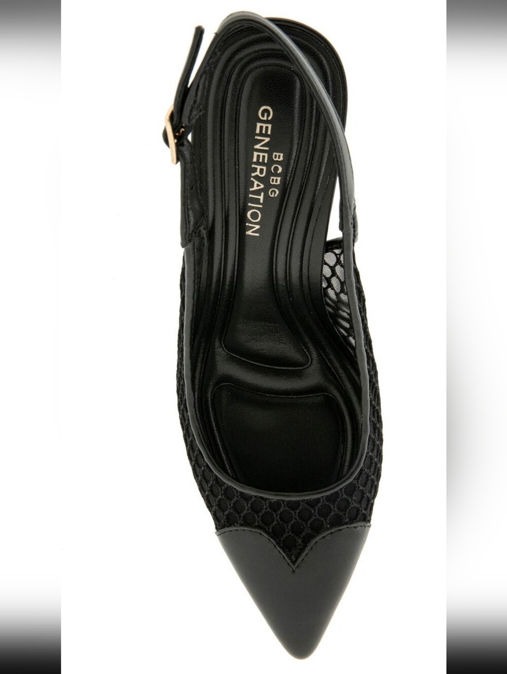 BCBGeneration Black Mesh Pointed Slingback Heels - Picture 6 of 8